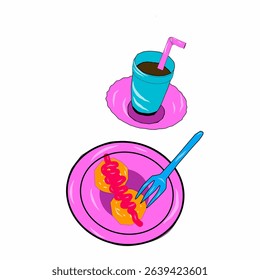 A clean and visually appealing vector image featuring desserts and drinks. This design is versatile and can be used for a variety of purposes, including web design, print media.