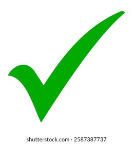 A clean, vivid green checkmark signifying approval, completion, or a positive selection. Simple graphic element for digital interfaces and design projects