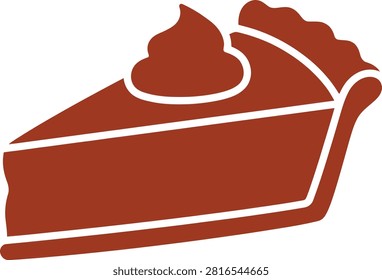 A clean warm-toned vector illustration of a slice of pumpkin pie topped with a dollop of whipped cream. Ideal for Thanksgiving autumn or bakery-themed marketing materials and seasonal menu designs.