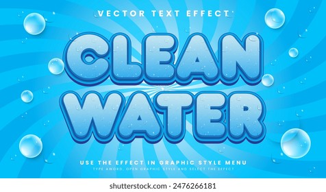 Plantilla de efecto de texto editable 3D de agua limpia adecuada para productos de lavado