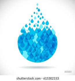 Clean water blue drop made of small drops, vector illustration.