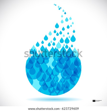 Clean water blue drop made of small drops, vector illustration.