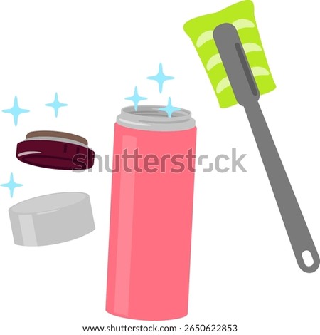 A clean water bottle and a sponge with a handle