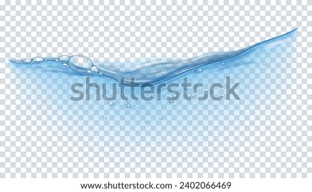 Clean water with bubbles realistic vector illustration. Refreshing drinking liquid flow 3d element on transparent background. Nature element