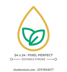 Clean water colorful line ui icon. Liquid drop with leaves. Freshwater sources protection. Droughts prevention. Isolated vector duotone linear symbol. User interface element, pixel perfect