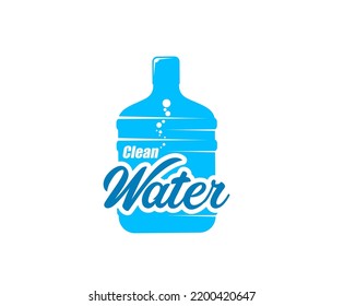 Clean Water Delivery Icon. Drinking Mineral Water Fast Delivery Company Icon Or Emblem, Bottled Water For Coolers Distribution Service Vector Symbol Or Sign With Blue Cooler Plastic Jar Or Bottle