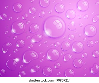 Clean water drop background on purple surface