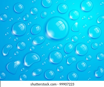 Clean water drop background on blue surface