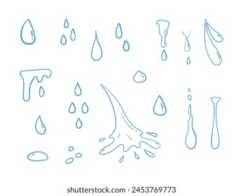 Clean water drop. water falling hand drawn