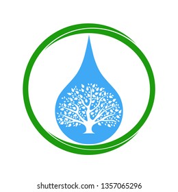 Clean water drop logo. The concept of a tree inside a drop of water.