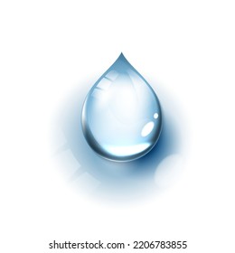 Cae agua limpia. Imagen realista. Ilustración vectorial editable en color azul claro aislado en fondo blanco. 