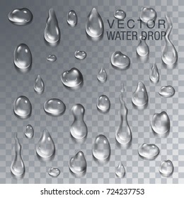 Gotas de agua limpia puestas en fondo transparente - ilustración de caída de condensación