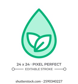Clean water duotone color ui icon. Liquid drop with leaves. Freshwater sources protection. Droughts prevention. Isolated vector illustration. Web design user interface element, pixel perfect