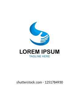 Clean water and hand logo inspiration. Hand in negative space. Vector illustration