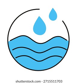 Reinwassersymbol im flachen, handgezeichneten Stil für Nachhaltigkeit und Gewässerschutz. Perfekt für Ökologie, Gesundheit und Umwelt.