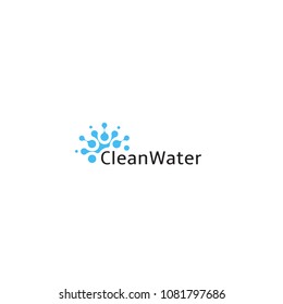 Clean Water Logo, Abstract Blue Drop Icon, Smart Technology Water Well Symbol, Irrigation Systems Emblem, Sparkling Sign Template. Top View Vector Illustration On White Background.