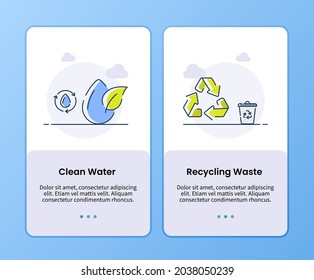 clean water and recycling waste onboarding template for mobile ui app design modern flat style