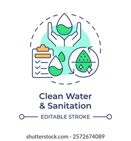 Clean water and sanitation multi color concept icon. Regulatory compliance, checklist. Round shape line illustration. Abstract idea. Graphic design. Easy to use in infographic, presentation