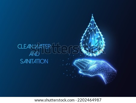 Clean water and sanitation as part of sustainable development goals with hand holding water drop 