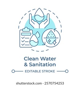 Clean water and sanitation soft blue concept icon. Regulatory compliance, checklist. Round shape line illustration. Abstract idea. Graphic design. Easy to use in infographic, presentation