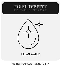 Agua limpia, hilo de la línea delgada del agua del brillo. Agua purificada. Trazo editable. Ilustración vectorial.