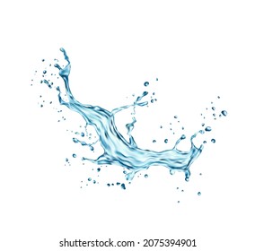 Clean Water Splash With Drops. Pure Aqua, Clear Liquid Or Fresh Water 3d Realistic Vector Wave. Falling, Flowing And Splashing Transparent, Natural Water Frozen Motion Effect