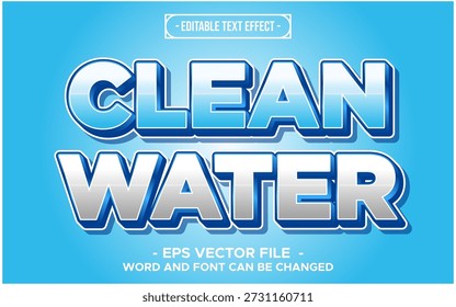 Efecto de texto de agua limpia con fondo azul fresco - estilo de Vector editable