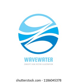 Clean water waves logo template concept illustration. Abstract vector sign in blue colors. Design element. 