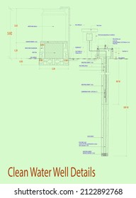 Clean Water Well Details, Indonesia - Banten, February 14, 2022: a detailed plan of field technical drawings used as a reference for the implementation of a job.