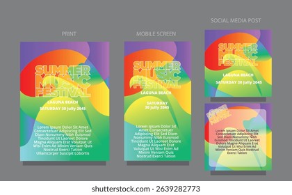 Clean Wave Design. Vibrant Summer music festival Abstract Templates. fluid design template multiple platform for print, mobile screen and social media post vector illustration