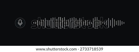 Clean waveform line, modern interface element with microphone icon. Vector UI design dark theme clip art. Sound wave illustration.