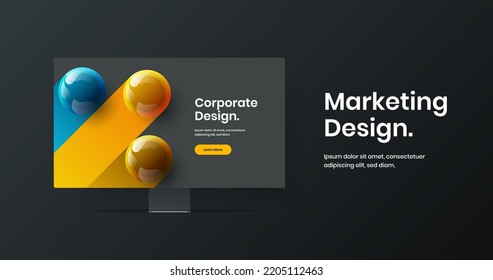 Clean web banner design vector concept. Unique monitor mockup presentation layout.