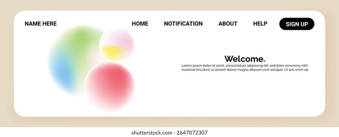 A clean web page header with a soft beige background and rounded corners. On the left side, there are three blurred