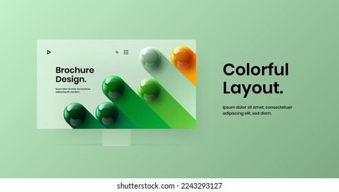 Clean web project design vector illustration. Bright monitor mockup presentation layout.
