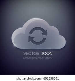 Clean web template with glass cloud and arrows rotation sign on dark striped background isolated vector illustration