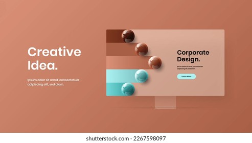 Clean website design vector template. Bright computer monitor mockup presentation layout.