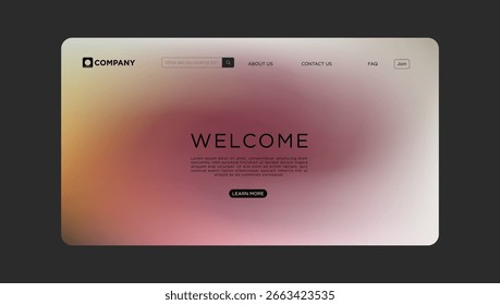 Página inicial do site limpo com fundo de gradiente de cor suave convida os visitantes a explorar