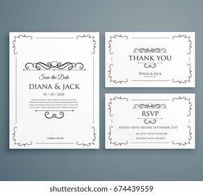 clean wedding invitation, thank you card, save the date template design