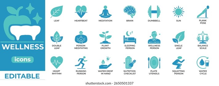 Clean wellness icons for health, self-care, spa, and lifestyle design
