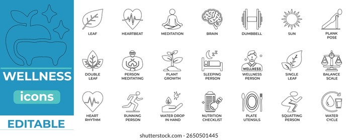 Clean wellness icons for health, self-care, spa, and lifestyle design