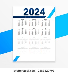 clean white 2024 english wall calendar layout schedule events or task vector