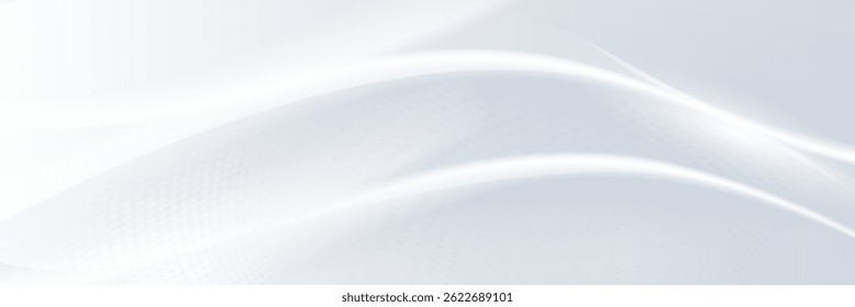 Clean white abstract background with smooth flowing wave lines and soft dotted texture