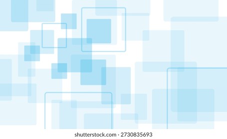 A clean white background filled with overlapping light blue squares of varying opacity and outline thickness, creating a modern geometric pattern.