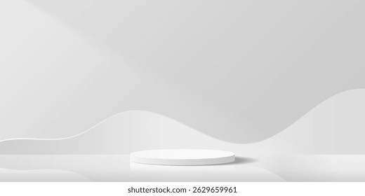 Fundo branco limpo com um pódio redondo no meio.