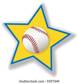 A clean, white baseball or softball on a star background for all star baseball. Sports illustration.
