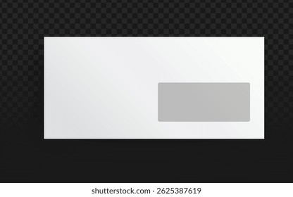 Clean white business envelope with rectangular window, ideal for professional mailings, corporate branding, or stationery mockups. Shown on a dark grey checkerboard background.