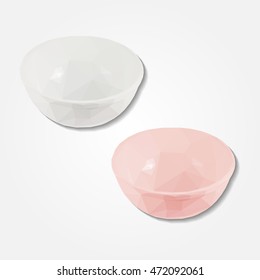 Clean white ceramic bowl low resolution flat triangle polygon vector eps10