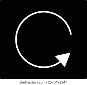 Un símbolo de flecha circular blanca limpia sobre un fondo oscuro, que significa una operación de actualización o recarga. Ideal para interfaces de usuario y aplicaciones digitales, que transmiten una sensación de Renovación cíclica.