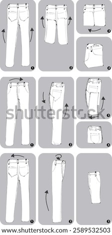 Clean white clothes stacks, folded shirts, sweaters and pants isolated on transparent background. Stacks of garment after laundry, washed and ironed apparel, vector realistic illustration
