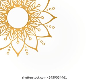 Clean white cover with gold beautiful flower. Golden vector mandala isolated on white background. A symbol of life and health. Invitation, wedding card, magic symbol.